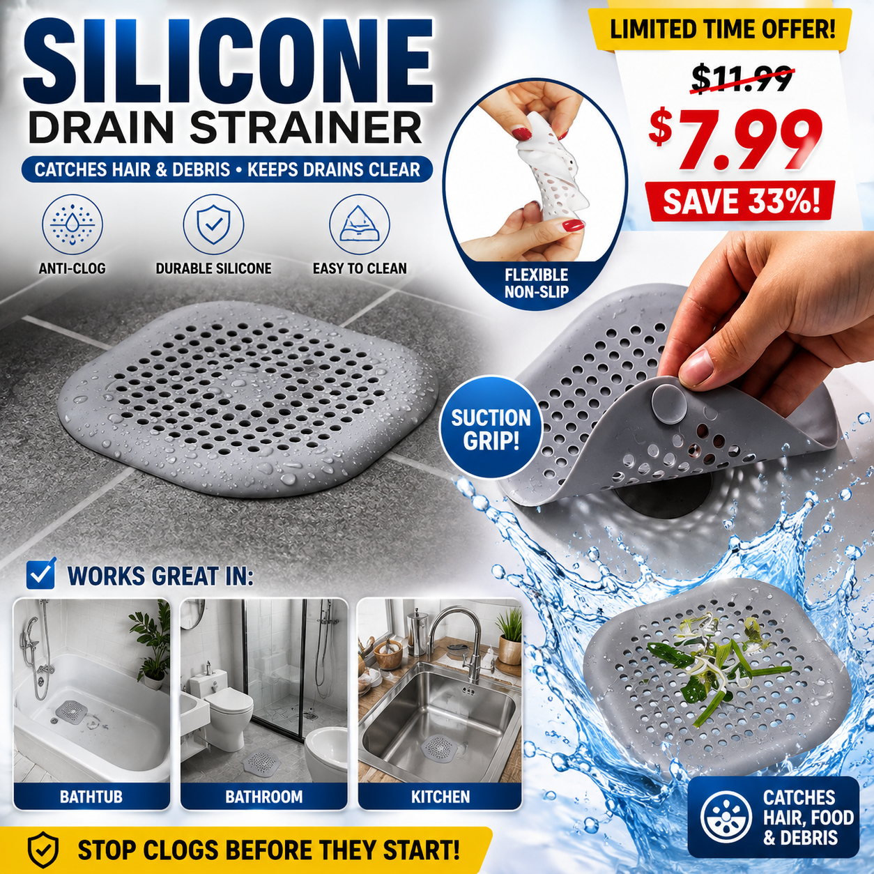Plug Stopper Kitchen Sewer Silicone Bathroom Floor Bathtub WaterFilter Home Accessories shower drain hair catcher sink strainer