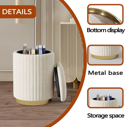 1pc Round Storage Ottoman, Upholstered Vanity Stool, Footrest Stool