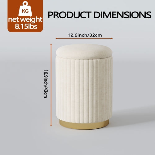1pc Round Storage Ottoman, Upholstered Vanity Stool, Footrest Stool