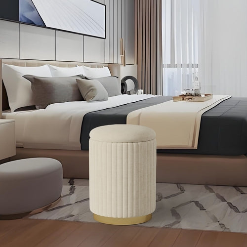 1pc Round Storage Ottoman, Upholstered Vanity Stool, Footrest Stool