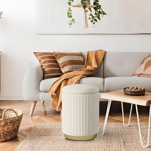 1pc Round Storage Ottoman, Upholstered Vanity Stool, Footrest Stool