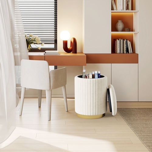 1pc Round Storage Ottoman, Upholstered Vanity Stool, Footrest Stool